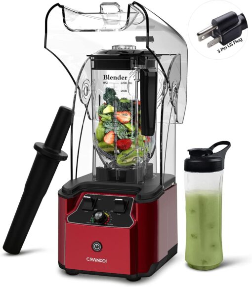 CRANDDI Quiet Commercial Blender with Soundproof Shield, 2200 Watt Professional Blenders for Kitchen with 80oz Pitcher and Self-Cleaning, High-Speed Blenders K90 Red - Image 3