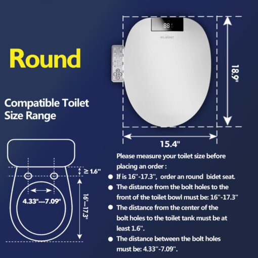 WLJBIDET Upgrade Bidet Toilet Seat Round, Rear and Feminine Wash, Unlimited Warm Water, Heated Seat, Warm Air Drying, Soft Close Lid, Sense Seat, Smart Bidet Seat Round Requires Electricity - Image 3