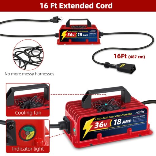 Roykaw 18 AMP 36 Volt Golf Cart Battery Charger, Lead Acid Battery Charger for Golf Cart Compatible with EZGO TXT Electric Models, with D Style Plug, Fast Charging - Image 3