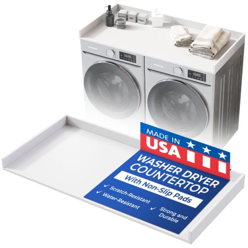 OfficeSimpli Washer Dryer Countertop, Made in USA, Non-Slip Pads, Easy Clean, Laundry Room Essentials and Decor, Washer Dryer Wood Top for Organization (Glacier White, Standard (27.5" x 54"))