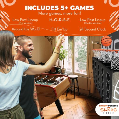 SWOOC Games - Low Post Lineup™ | Wall Mounted Giant Basketball 4 In A Row w/ 5+ Games | Basketball Hoop For Room Wall Games | Game Room Games | Mini Basketball Hoop Indoor Connect | Four In A Row Game - Image 4
