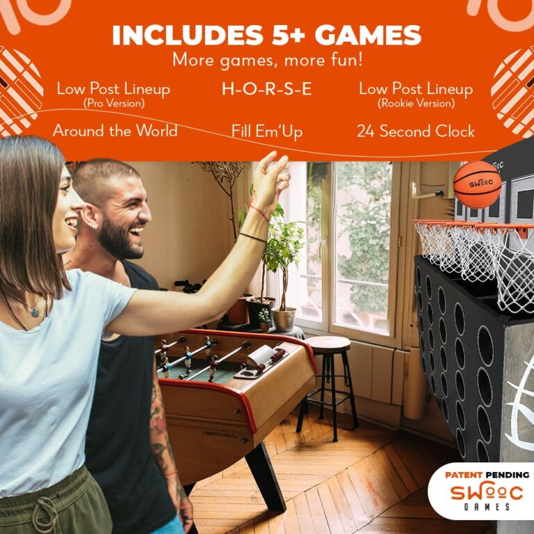 SWOOC Games - Low Post Lineup™ | Wall Mounted Giant Basketball 4 In A Row w/ 5+ Games | Basketball Hoop For Room Wall Games | Game Room Games | Mini Basketball Hoop Indoor Connect | Four In A Row Game - Image 4