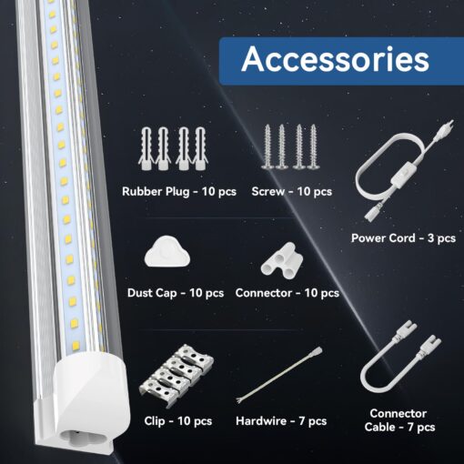 JESLED LED Shop Light 8FT, 100W 6500K Cool White, 15000LM High Output, V Shape, T8 Linkable 8 Foot LED Tube Lights for Garage, Warehouse, Plug and Play, Clear Cover - Image 5