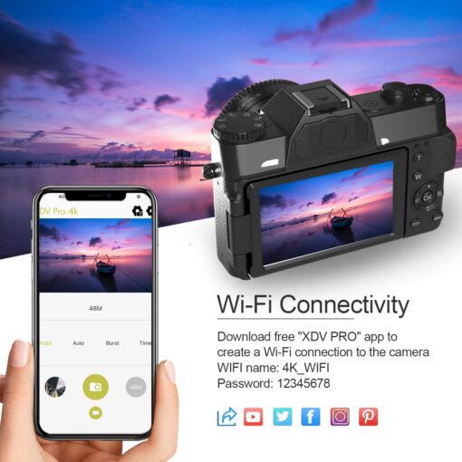 Acuvar 4K 56MP Digital Camera Kit for Photography, Vlogging for YouTube w/Flip Screen, WiFi, Wide Angle Lens, Filters, 2X 64GB Micro SD Cards, 50" Tripod, Case, Card Reader, Microphone, LED & More - Image 8