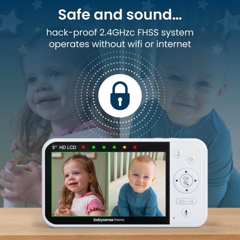 Babysense Prisma Baby Monitor with Camera and Audio, 5” HD Video Baby Monitor with 2 Cameras, 6-Color Night Light, Split Screen, Sound Machine with White Noise & Lullabies, Secure No WiFi - Image 4