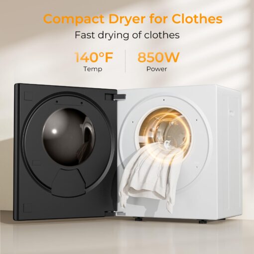 Euhomy Portable Dryer for apartments,Clothes Dryer with 4 Modes,1.5cu.ft Compact Dryer,Load Capacity 5.5lbs,LCD Panel Control,Black&White - Image 7