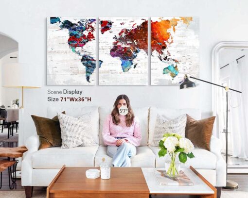 Elixart Modern Wall Art Canvas Pictures for Living Room Wall Decoration Red Orange Wall Decor for Bedroom Home Office Decor for Women Graffiti Map Paintings - Image 2