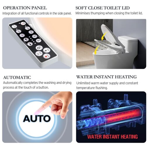 XCQQ Bidet Toilet Seat Round, Unlimited Warm Water, Heated Toilet Seat, Warm Air Dryer, Rear and Feminine Washing, Soft Closed Toilet Lid, Night Light, Smart Toilet Seat with Bidet Requires Outlet - Image 7