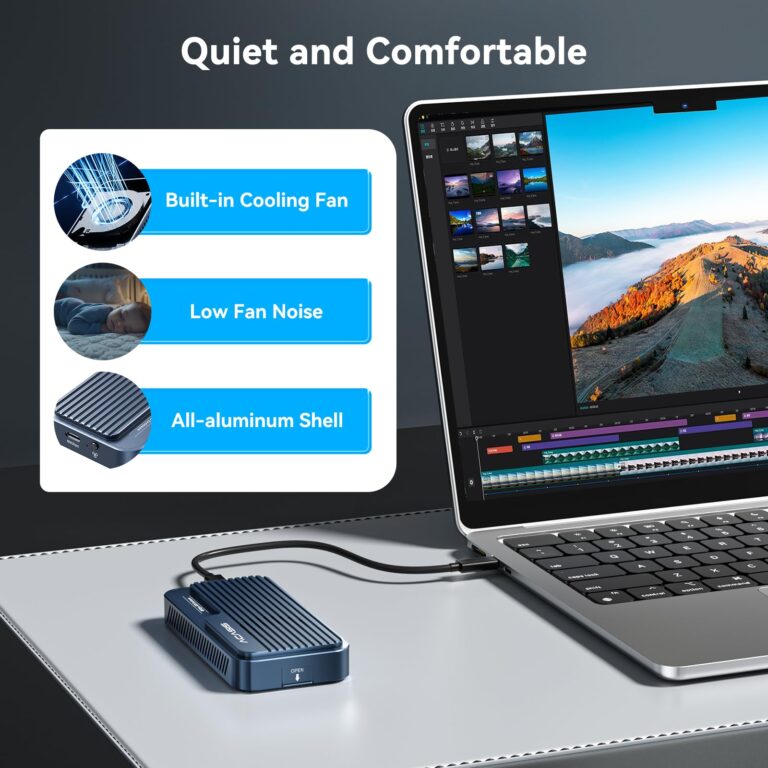 ACASIS 80Gbps M.2 NVMe SSD Enclosure, with Cooling Fan, Compatible with Thunderbolt5/USB4 V2.0, Back Compatible with Thunderbolt4/3/USB4 V1.0, USB3.2/3.1/3.0, Support SSD B+M M-Key (TB501 Pro) - Image 4
