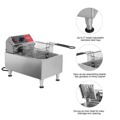 CROSSON ETL Listed 13Lbs Electric Deep Fryer Countertop with Easy-assembling Solid Basket,Removeable Oil Container for Restaurant Home Use-120V,1800W Commercial Deep Fryer - Image 4