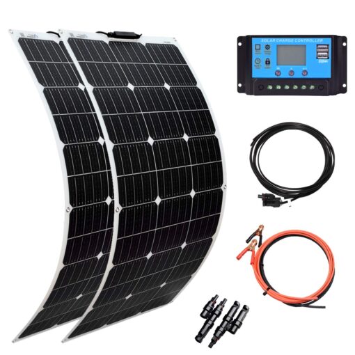 XINPUGUANG Solar Panel 12V 200W System Kit 100W Flexible Solar Panel Monocrystalline Battery Charger with Extension Cable 20A Charge Controller Power for RV Boat Cabin Car Trailer(200W-1)