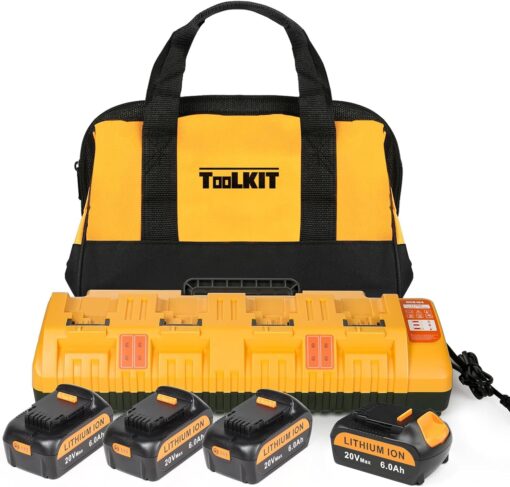 Mrupoo Replacement for Dewalt 20V Battery 6000mAh with DCB104 Replacement for Dewalt Battery Charger Station Compatible with Dewalt 20V 12V Battery Charger (4Pack)