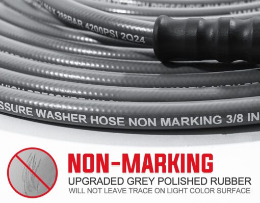 YAMATIC 3/8" Pressure Washer Hose 125FT with Stainless Steel Swivel 3/8" Quick Connect, 4200 PSI Non Marking Rubber Wear Resistant Steel Braided Industry Grade for Hot/Cold Water Gas Power Washer - Image 5