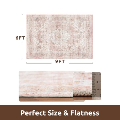 AMOAMI-Area Rug 6X9 Rugs for Living Room-Vintage Soft Pink Rugs for Bedroom-Non Slip Carpet-Machine Washable Rug for Dining Room Living Room Bedroom Office Under Table - Image 2