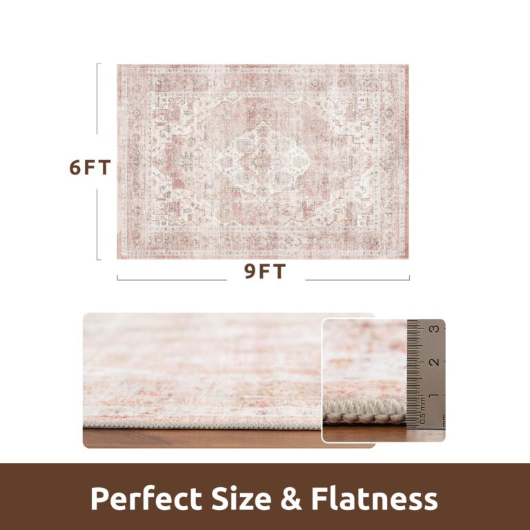 AMOAMI-Area Rug 6X9 Rugs for Living Room-Vintage Soft Pink Rugs for Bedroom-Non Slip Carpet-Machine Washable Rug for Dining Room Living Room Bedroom Office Under Table - Image 2