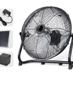HSPLXYT 12" Portable Solar Rechargeable Floor Fan, 8000mAH Battery Capacity Solar Panel Powered Battery Operated Fan Portable Fan Table Fan for Fishing, Camping, Bedroom, Workplace (Color : Black)