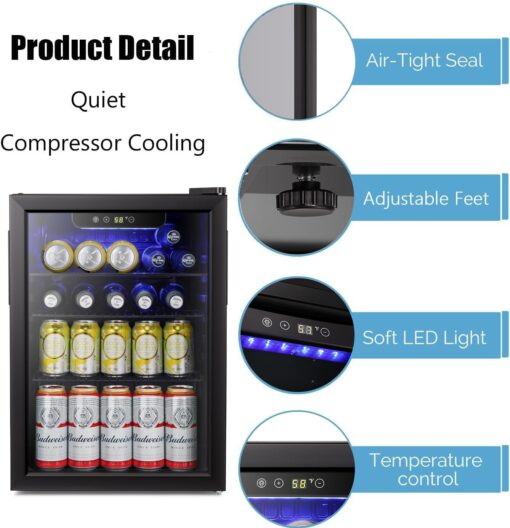 Antarctic Star Beverage Refrigerator Cooler-85 Can Mini Fridge Glass Door for Soda Beer Wine Stainless Steel Glass Door Small Drink Dispenser Digital Display for Home, Office Bar,2.4cu.ft - Image 7