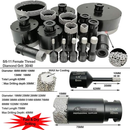 SHDIATOOL 6PCS Diamond Core Drill Bits Set for Porcelain Tile Granite Marble Stone Brick Vacuum Brazed Hole Saws 25 38 51 65 76 89mm - Image 7