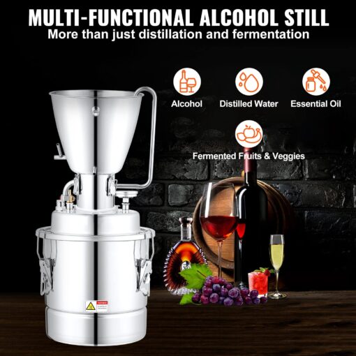 VEVOR Alcohol Still, 13 Gal/50L Alcohol Distiller, Distillery Kit for Alcohol with 304 Stainless Steel Tube & Circulating Pump & Build-in Thermometer & Exhaust Port for DIY Whisky Wine Brandy - Image 9