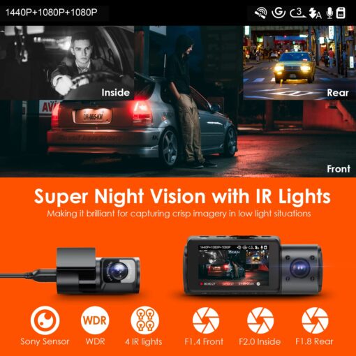 VANTRUE N4 3 Channel Dash Cam, 4K+1080P Dual Channel, 1440P+1080P+1080P Front Inside Rear Three Way Triple Car Dash Camera, IR Night Vision, Capacitor, 24 Hours Parking Mode, Support 256GB Max - Image 8