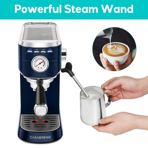 CASABREWS Espresso Machine 20 Bar, Professional Espresso Maker with Milk Frother Steam Wand, Espresso Coffee Machine with 34oz Removable Water Tank, Sapphire Blue - Image 6