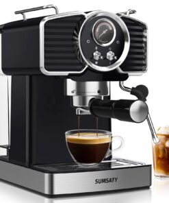 SUMSATY Espresso Machine 20 Bar, Professional Espresso Maker with Milk Frother Steamer Wand, Espresso Coffee Machine Black, Cappuccino & Latte Machine for Home, Retro, 1.8L Removable Water Tank
