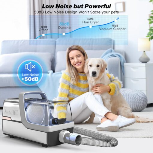 DUXANO Dog Grooming Kit, Multi-Functional Hair Trimmer & Vacuum, 15KPa Powerful Suction, Stainless Steel, Low Noise, Adjustable Settings, Easy to Clean, Includes Clippers, Brush, Nail Trimmer - Image 7