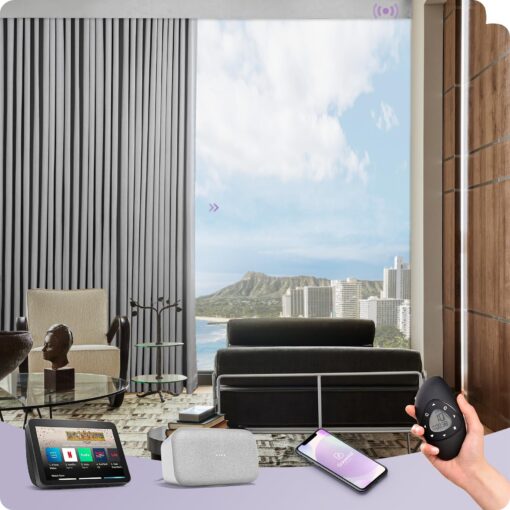 Graywind Hardwired Smart Curtains Motorized Curtains with Remote Alexa Google Control for Sliding Door Room Darkening Drapes One-Way or Split Draw, Custom Width to 220" (Silver Grey)
