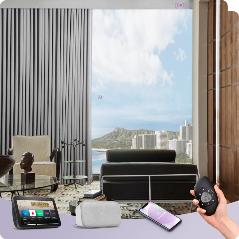Graywind Hardwired Smart Curtains Motorized Curtains with Remote Alexa Google Control for Sliding Door Room Darkening Drapes One-Way or Split Draw, Custom Width to 220" (Silver Grey)