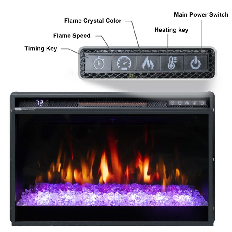 Oxhark Flame 26 Inches Electric Fireplace Inserts, 1500W Recessed Fireplace Electric with Remote Control, Crystal, Overheating Protection and Timer, Black - Image 7
