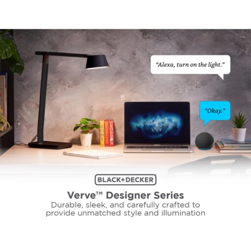 BLACK+DECKER Bostitch Verve Designer Smart Desk Lamp, Compatible with Alexa, Auto-Circadian Mode, True White LED + Color Ambiance, Qi Wireless Charger, Black, Certified for Humans - Image 8