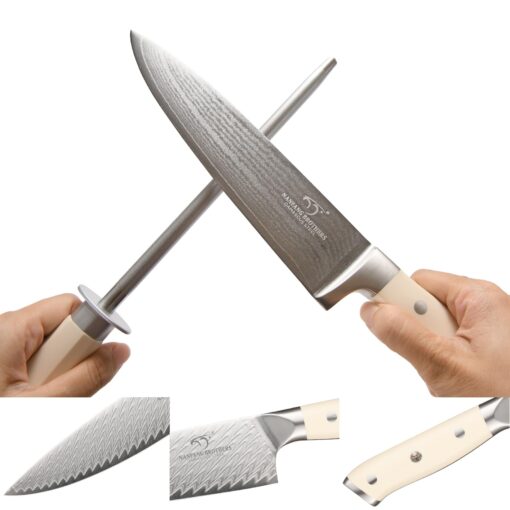 NANFANG BROTHERS Damascus Kitchen Knife Set,14 Pieces Drawer Knife Set,ABS Ergonomic Handle for VG10 Steel Professional Chef Knives Set with Block and Steak Knives - Image 5