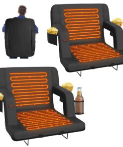 Suteck 2 pcs Dual-Sided Heated Stadium Seats for Bleachers with Back Support, 25" Portable Heated Bleacher Seat with Backrest, 3 Heat Levels, 5 Pockets – Ideal for Outdoor Stadiums and Events - Black