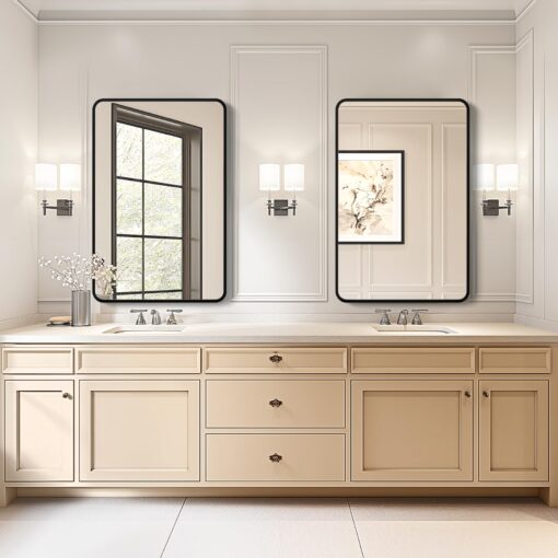 USHOWER 2-Pack Black Bathroom Mirrors 24 x 36 Inch, Metal Frame Rectangle Mirror, Modern Farmhouse Vanity Mirror, Wall Mounted - Image 8