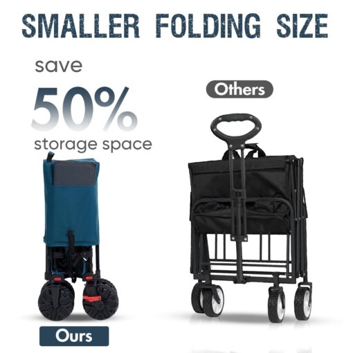PORTAL 400L Large Capacity Collapsible Double Decker Wagon with Brakes, 450LB Heavy Duty Folding Cart with Tailgate, Foldable Utility Wagons for Camping, Beach, Garden, Sports, Shopping - Image 4