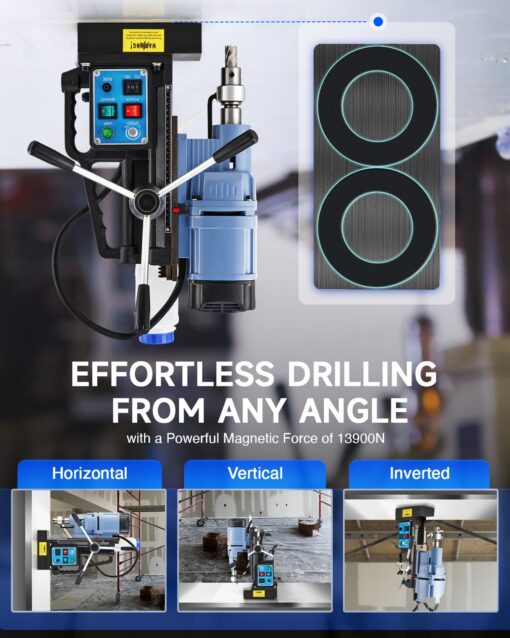 ZELCAN 1550W Mag Drill Press with 2" Dia. 3125 lbf/13900N Mag Force, 650 rpm Power Magnetic Drill with Stepless Speed & Reversible Direction for Metal Surface - Image 4
