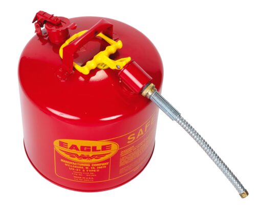 Eagle 5 Gallon Type II Red Safety Gas Can for Gasoline with Flame Arrester, Self-Closing Lid, and 12" x 5/8" Flexible Metal Hose, Made in the USA, Galvanized Steel Flammable Storage Can, U251SX5 - Image 7