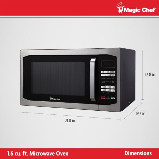 Magic Chef Countertop Microwave Oven, Small and Compact, 1100 Watt, 1.6 Cu Ft, Steel - Image 7