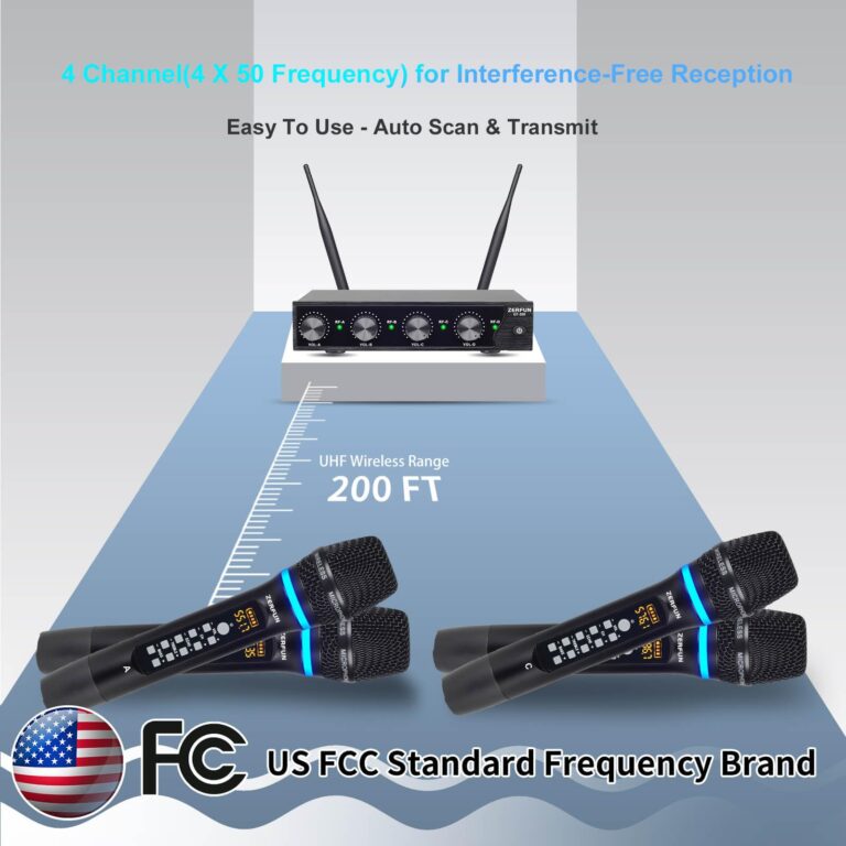 ZERFUN 4 Channel Rechargeable Wireless Microphone System, Pro UHF Metal Handheld Wireless Microphones Cordless Mics with Echo Treble BASS VOL Channel Control for Karaoke Singing Church(GT-200) - Image 3