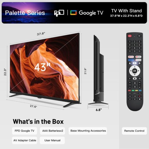 FPD 43-inch Smart TV Google TV 1080p Full HD with Google Play and Chromecast Built-in, HDR 10, Dolby Audio, Voice Remote, Stream Live TV(Palette-Series, CG43-P3, 2024 Model) - Image 3