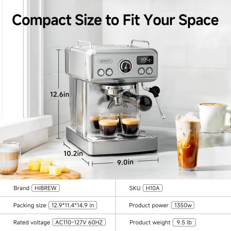 HIBREW H10A - Programmable Espresso Machine - 58mm Portafilter in Stainless Steel - Temperature & Cup Volume Adjustable at will - With Intelligent Display Screen & Pressure Gauge. - Image 3