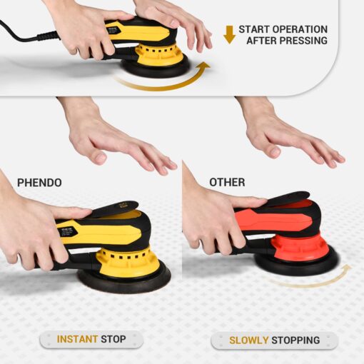 PHENDO Electric Random Orbital Sander Brushless 350W 3A Multi-function Variable Speed Corded Orbital Sanders Machine For Woodworking, Car, Drywall Sanding, Polishing… - Image 8