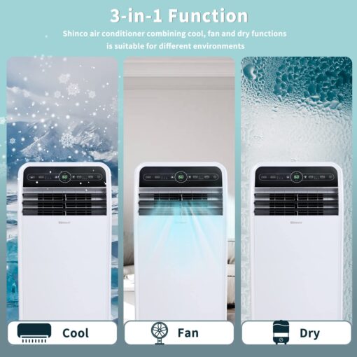 Shinco 10,000 BTU Portable Air Conditioner, Portable AC Unit with Built-in Cool, Dehumidifier & Fan Modes for Room up to 300 sq.ft, RC, 24 Hour Timer, Window Kit - Image 7