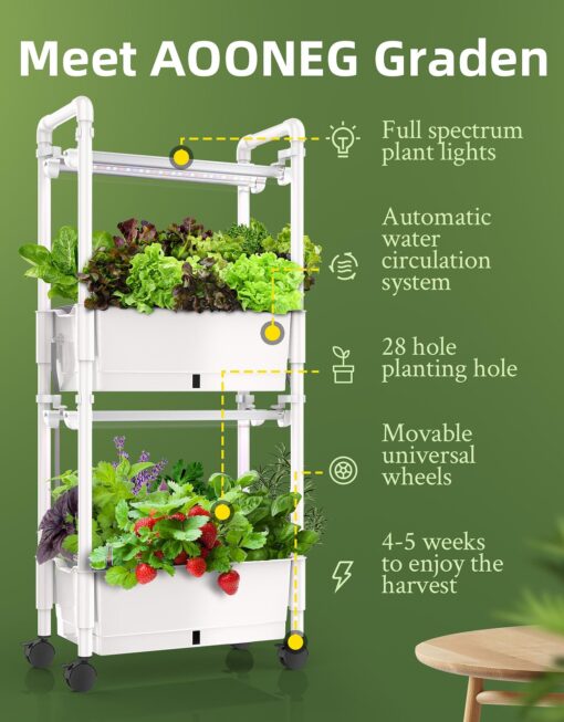 Hydroponics Growing System,AOONEG 28 Pods Indoor Herb Garden with LED Grow Light,Hydroponics Growing System Kit with Automatic Timer,Pump System,Adjustable Height（No Seed） (White, 28 Pods) - Image 7