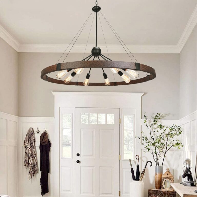 Klgxnrd 38.2'' Large Farmhouse Wagon Wheel Chandelier for Living Room, 8-Light Rustic Round Metal Light Fixtures for Dining Room Entryway Kitchen Island, Vintage Rust and Black Finishes - Image 3