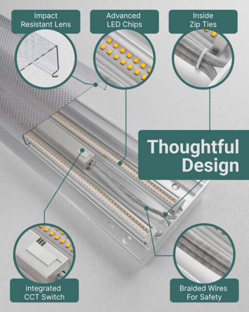 Sunco 4 Pack 60W 8 Inch LED Commercial Industrial Warehouse Workshop Prisma Wraparound Light, 7200 Lumens, 3 CCT 4000K Cool White/5000K Daylight/6000K Daylight Deluxe, Non-Dimmable, AC120-277V - ETL - Image 6