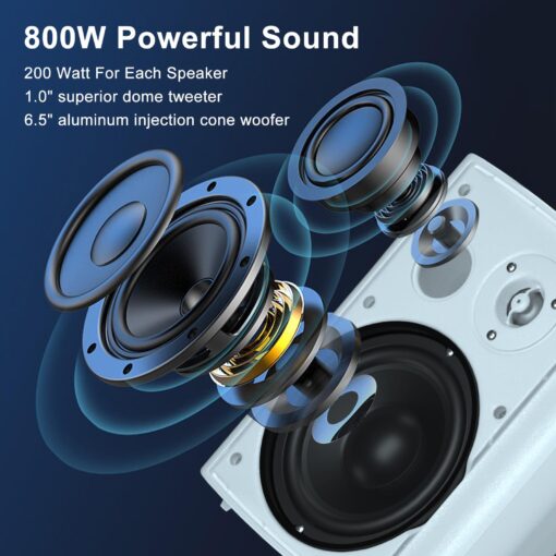 STUDIOFINIX 6.5 Inch Passive Indoor Outdoor Speakers Wired Waterproof with 800Watts, Wall Mount Speaker,for Patio,Covered Porch,Deck,Poolside(4 Speakers，White) - Image 6