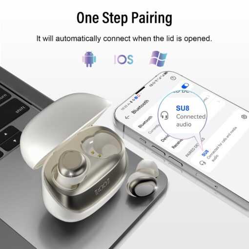 DUSONLAP Sleep Earbuds Bluetooth 5.4 in Ear Light-Weight Headphones, Mini Sleep Headphones Small Design for Side Sleepers, 47H Playtime with Charging Case, Clear Calls Earphones, Warm White - Image 2