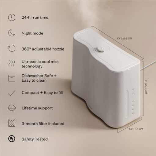 Vitruvi Cloud Bedside Humidifier, White Humidifier, 24 Hr Run Time, 602ft Coverage, Large Home Bedroom, Baby Room - Includes 3 Month Filter - Image 7