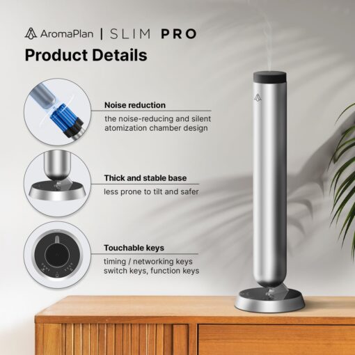 Slim Pro 2025 Waterless Tower Diffuser with Essential Oil - Diffuser for Aromatherapy Oils - No Noise, Easy Scent Adjustment & Energy Saving - Wireless Pro Diffuser for Home, Office & Hotel - Image 3